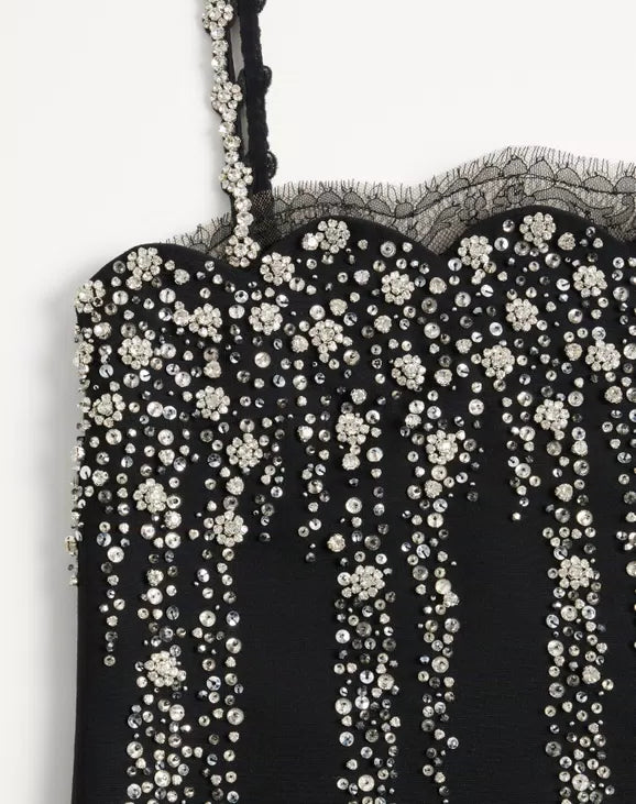 Embroidered Crepe Couture Short Dress
