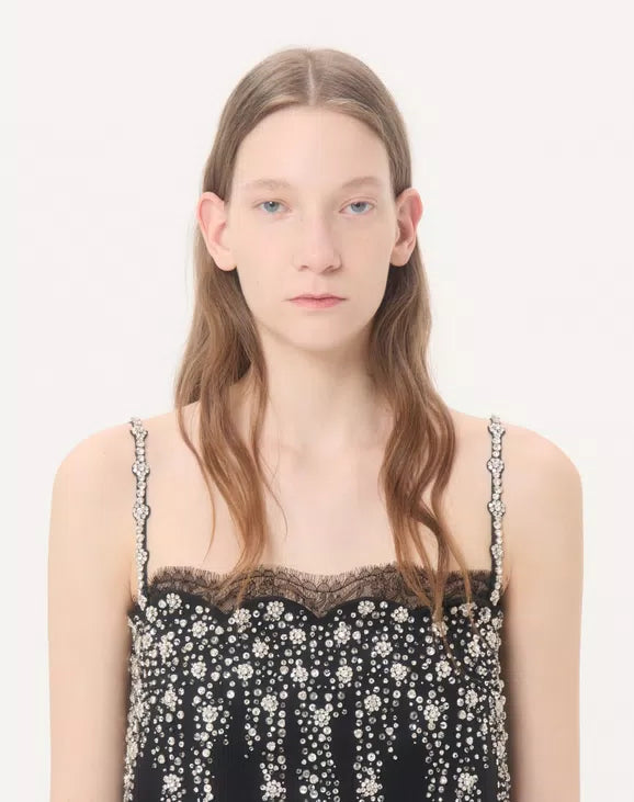 Embroidered Crepe Couture Short Dress