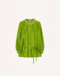 Embroidered Silk-Linen Plus De Pois Jacquard Top
