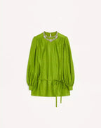 Embroidered Silk-Linen Plus De Pois Jacquard Top