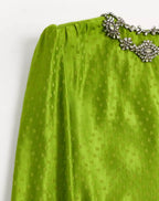 Embroidered Silk-Linen Plus De Pois Jacquard Top