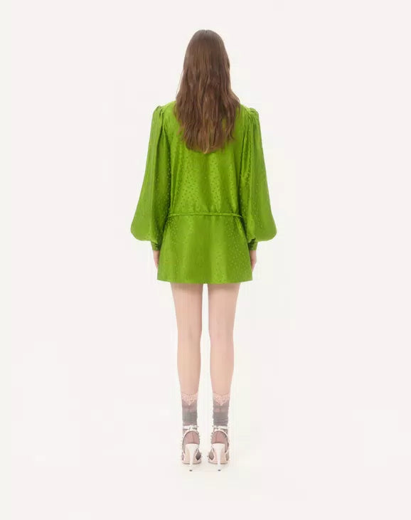 Embroidered Silk-Linen Plus De Pois Jacquard Top