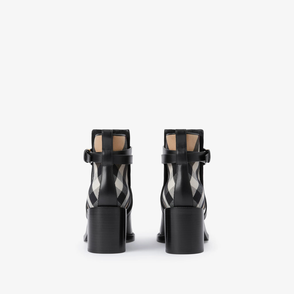 Check and Leather Heel Boots
