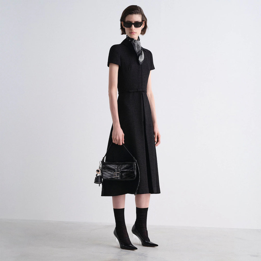 Black bouclé wool dress