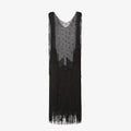 Black silk dress with mirrors and fringes