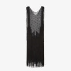 Black silk dress with mirrors and fringes