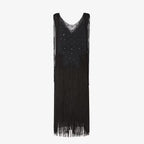 Black silk dress with mirrors and fringes
