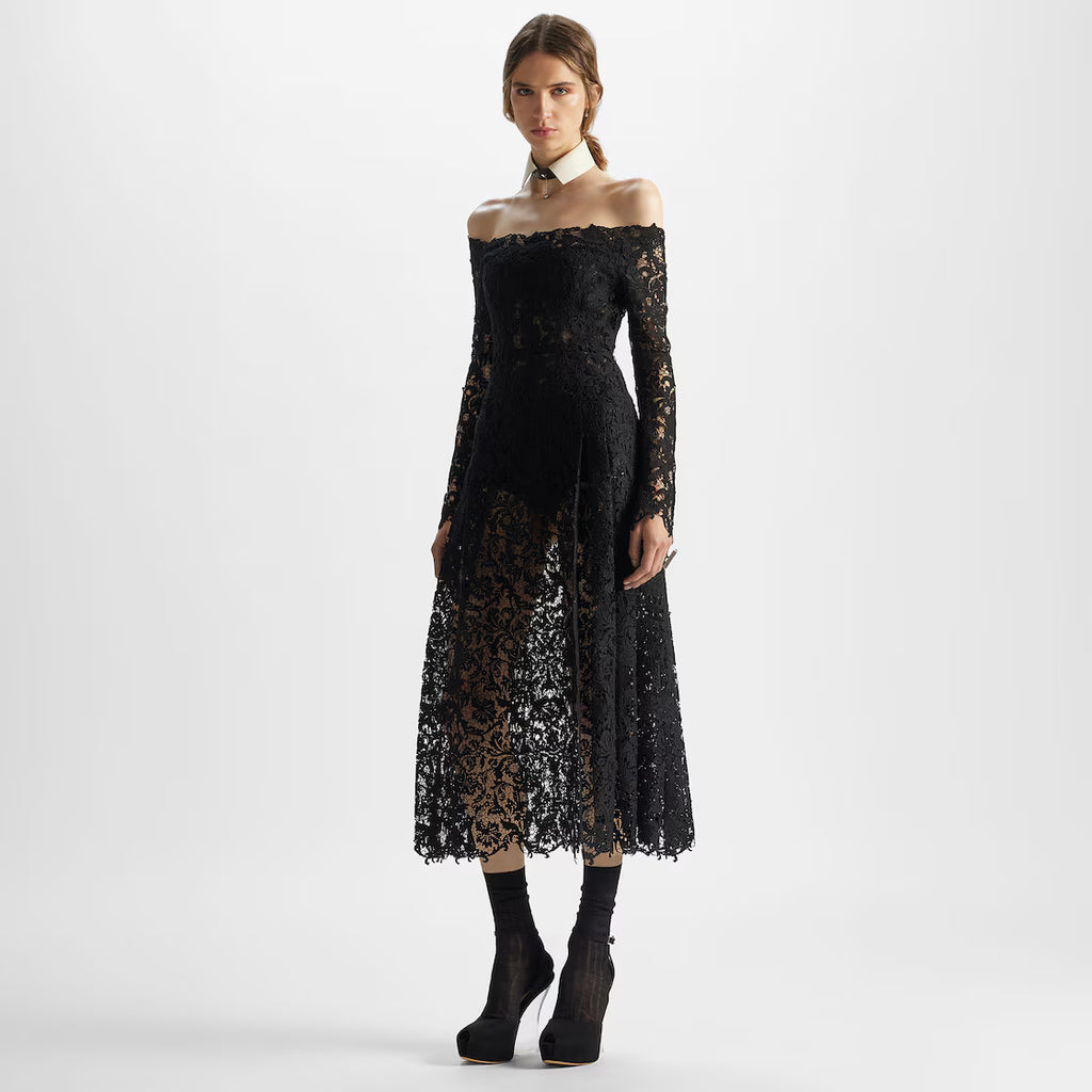 Black macramé lace dress