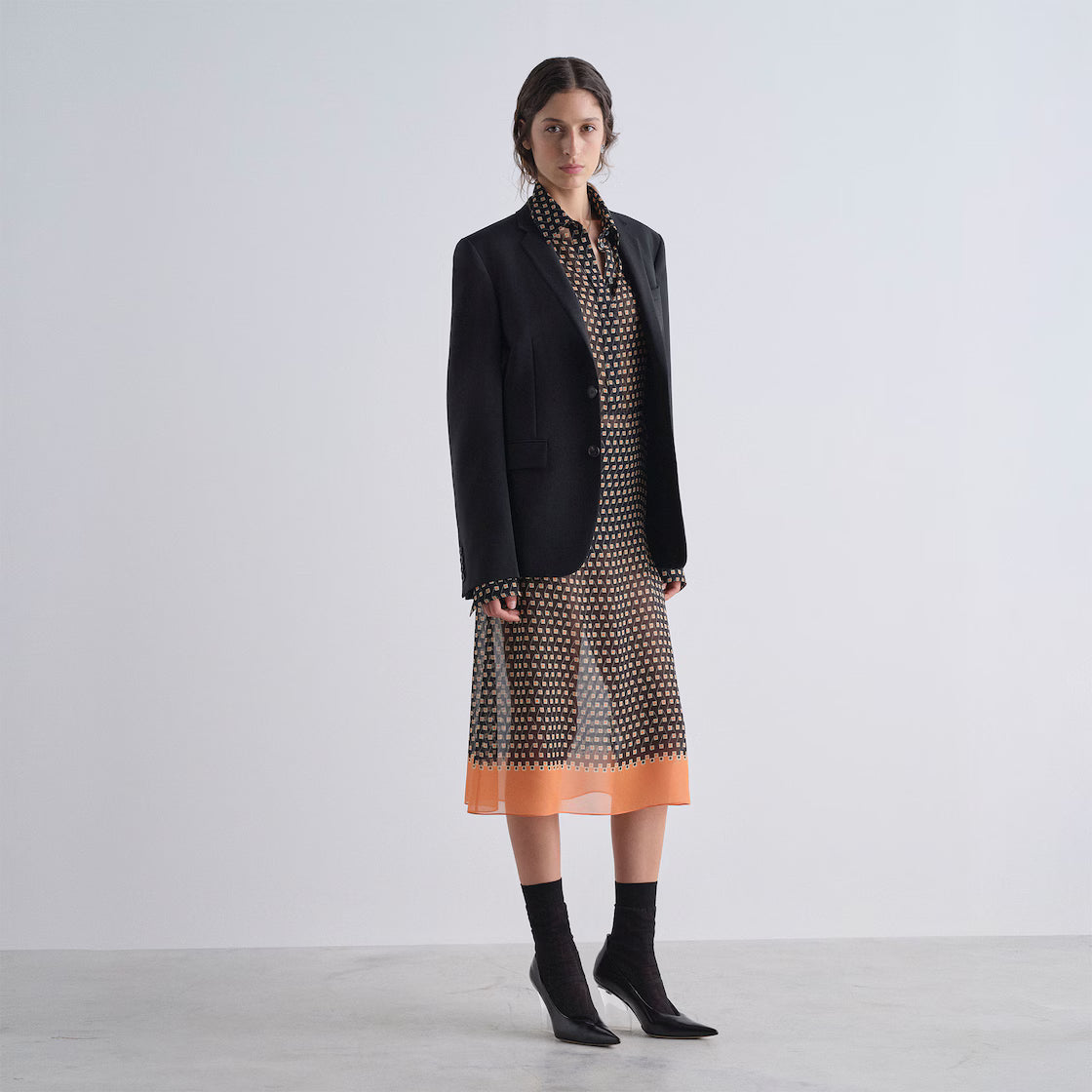 Black printed silk dress