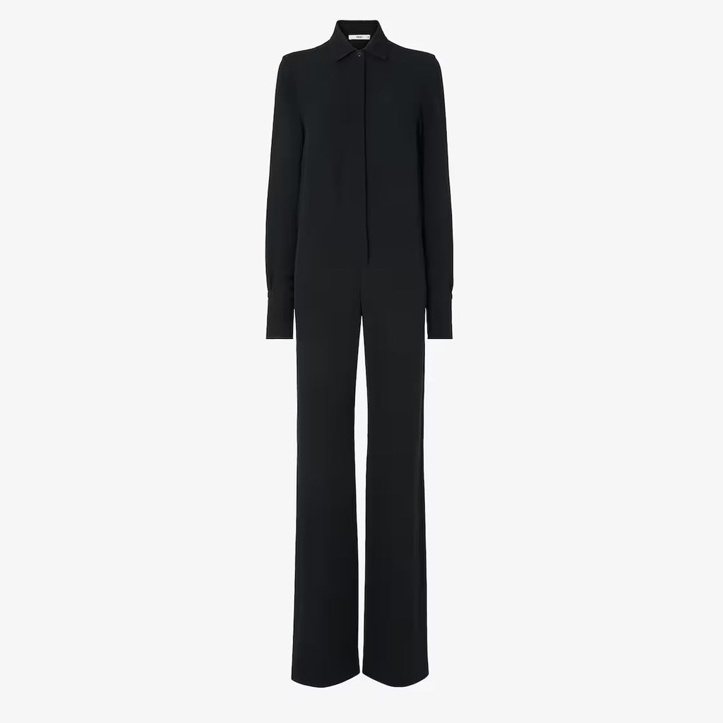 Black silk cady jumpsuit
