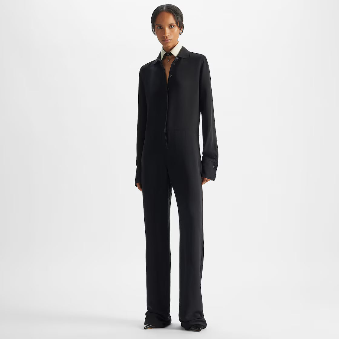 Black silk cady jumpsuit