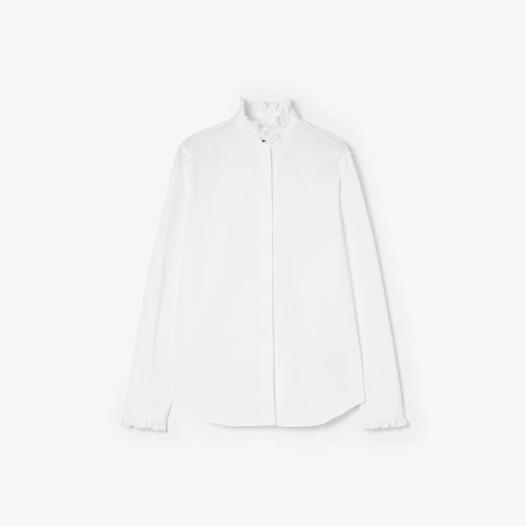 Classic Fit Ruffled Cotton Poplin ShirtPrice undefined Optic white RUNWAY DELUXE