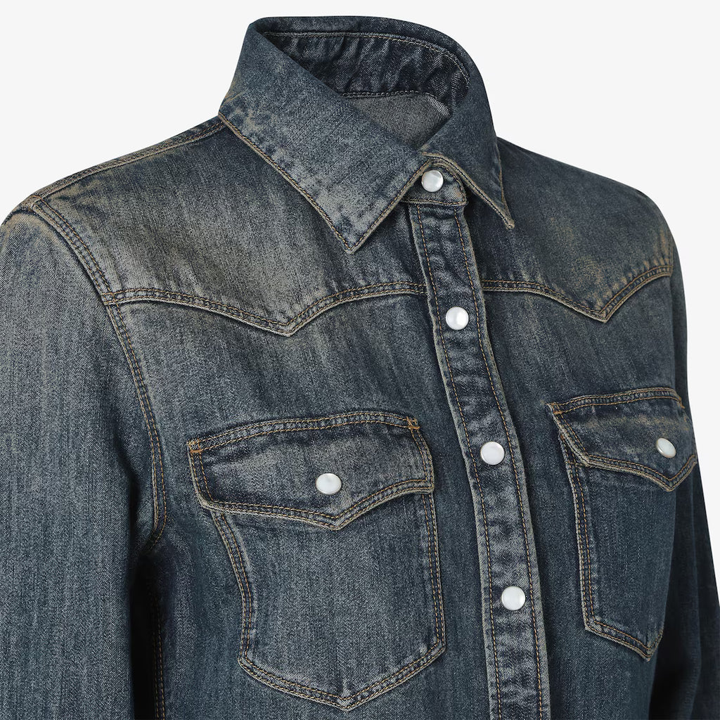Blue washed denim dress