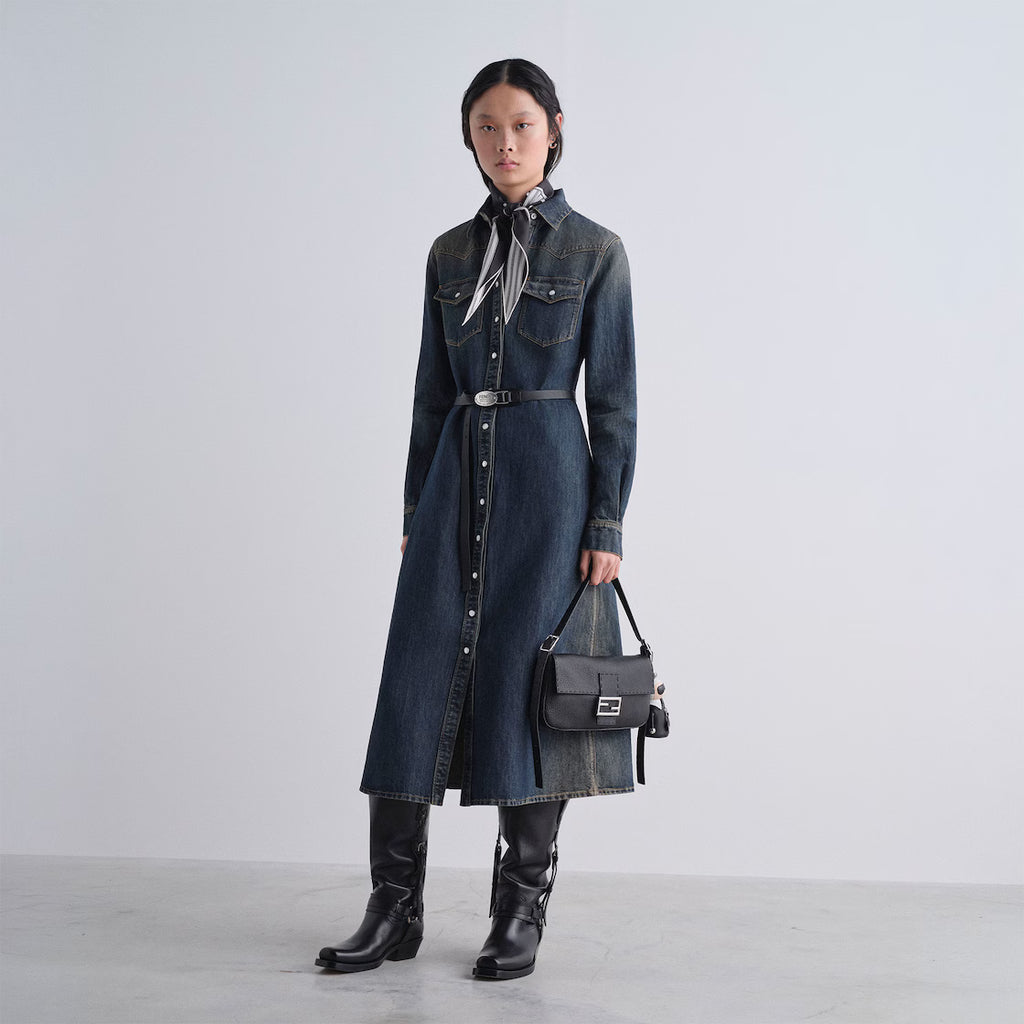 Blue washed denim dress