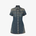 Blue washed denim short dress