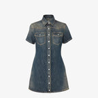 Blue washed denim short dress