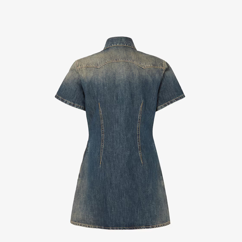 Blue washed denim short dress