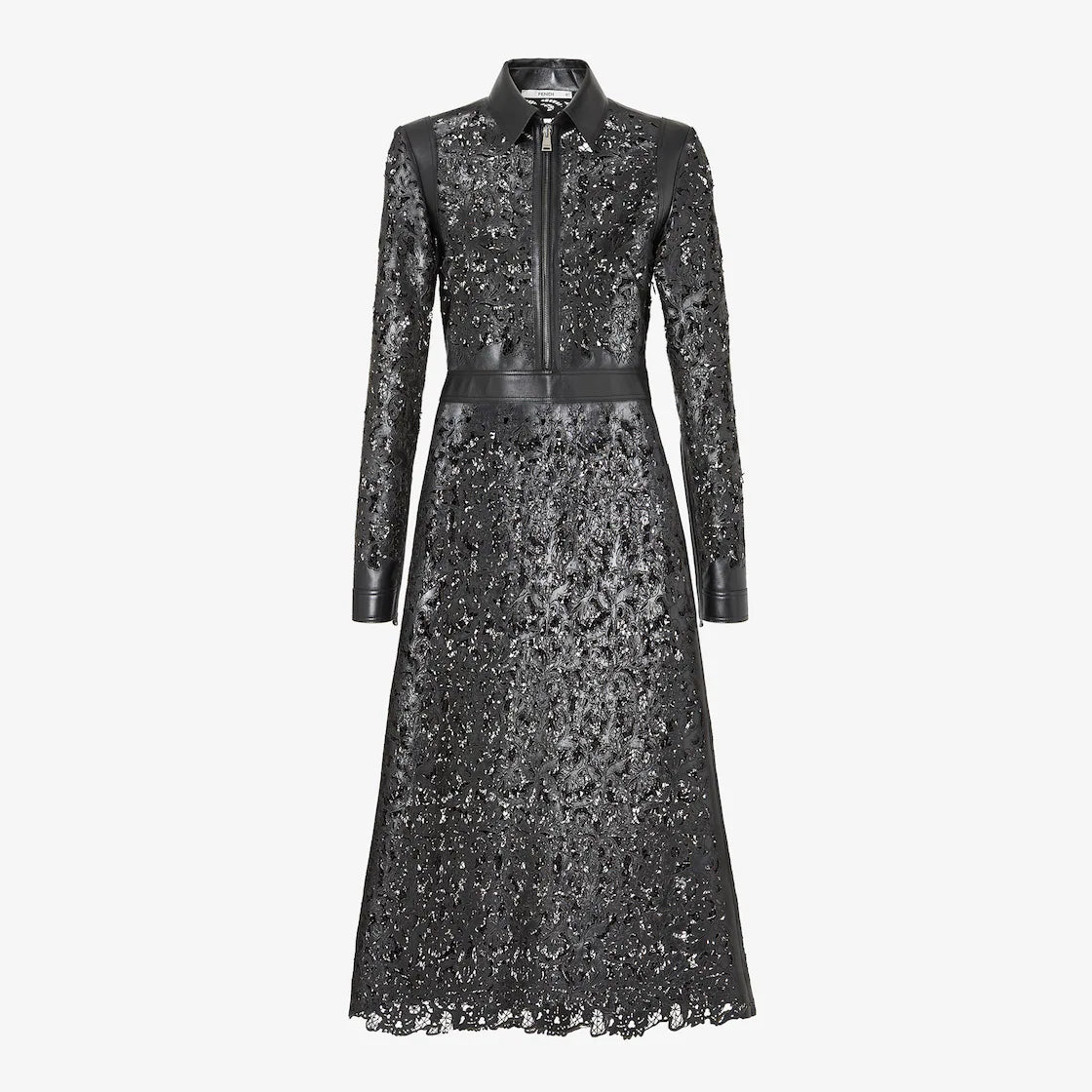Black macramé leather dress