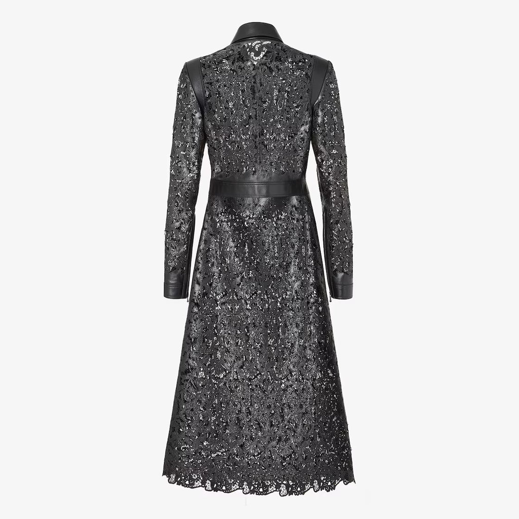Black macramé leather dress