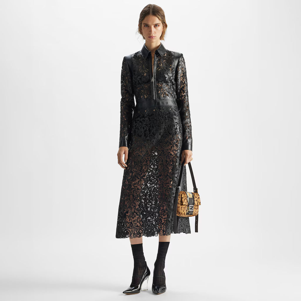 Black macramé leather dress