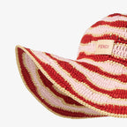 Pink and red crochet cotton and raffia hat