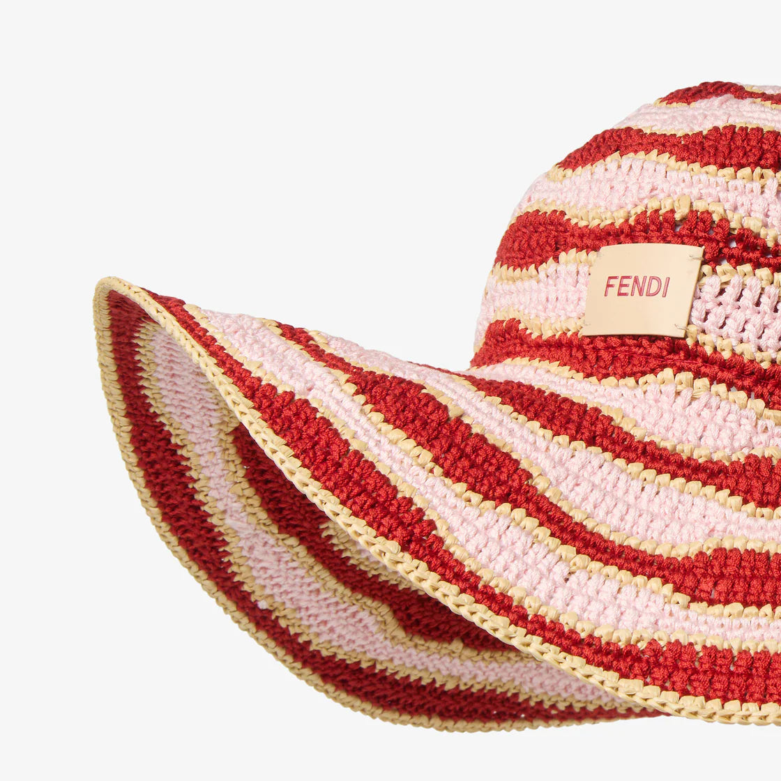 Pink and red crochet cotton and raffia hat