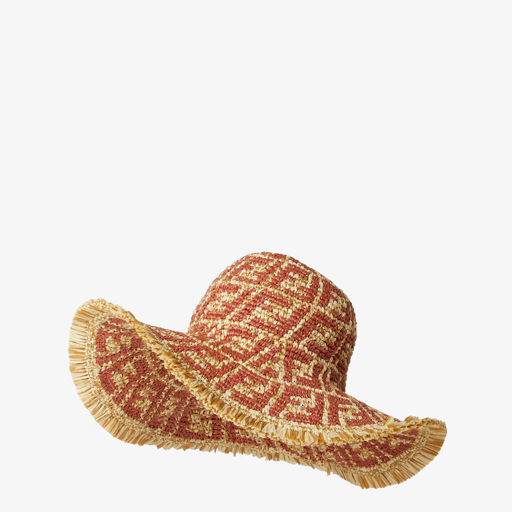 Rust and beige FF raffia hat