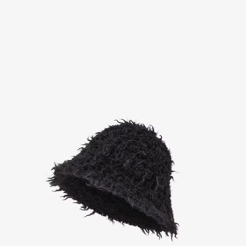 Black shearling-effect wool cloche hat