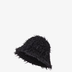 Black shearling-effect wool cloche hat