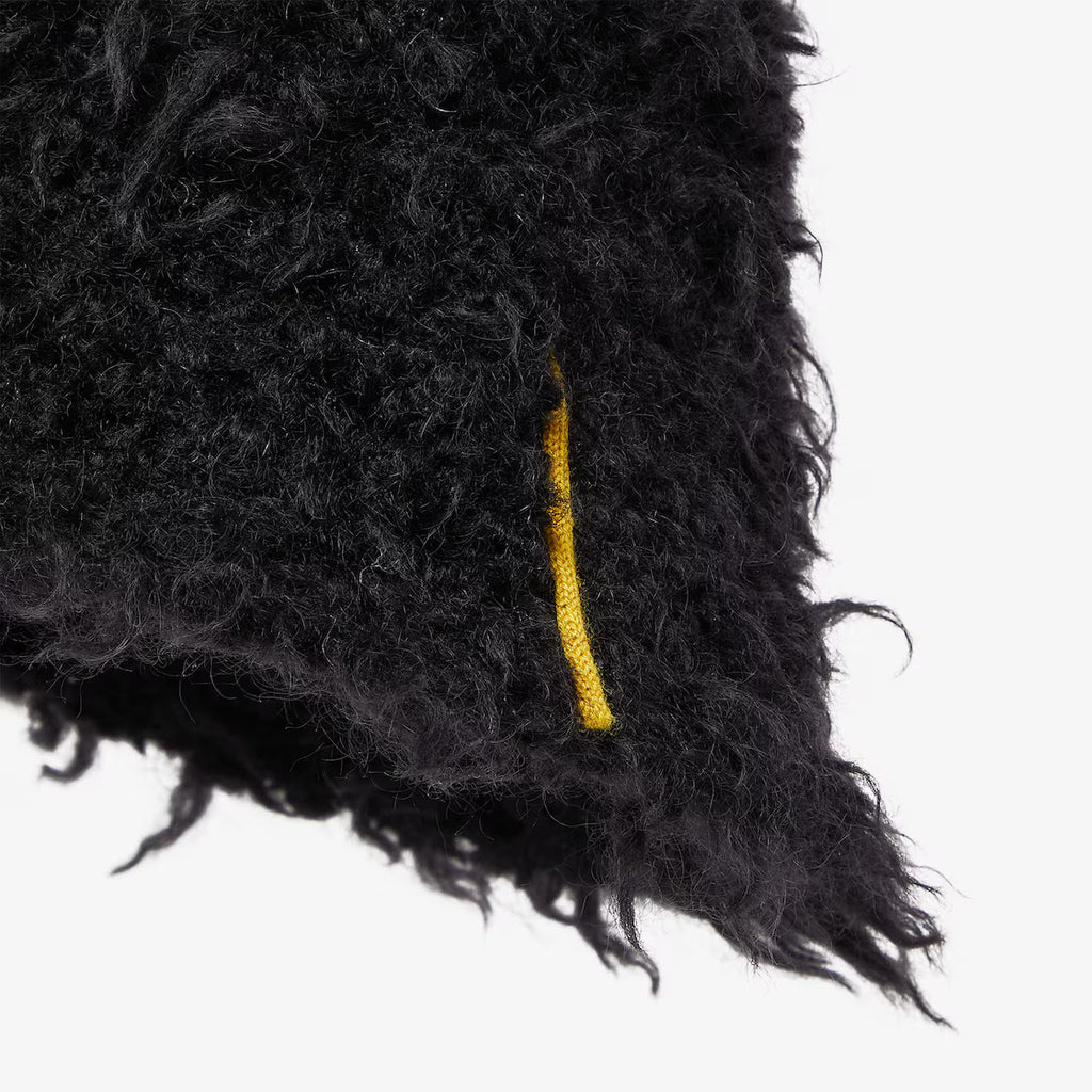 Black shearling-effect wool cloche hat