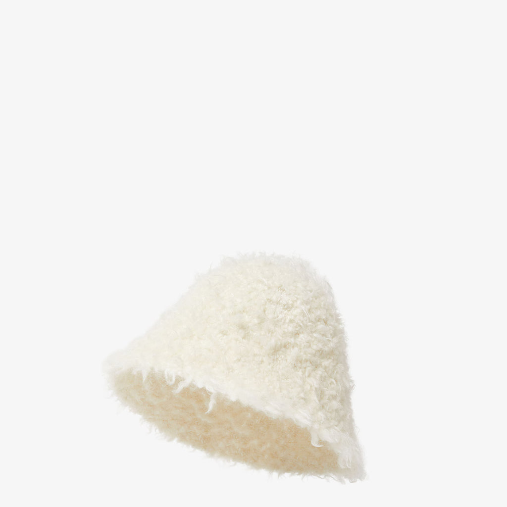 Ivory shearling-effect wool cloche hat