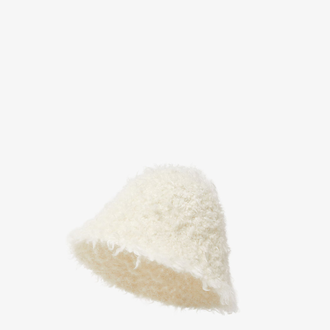 Ivory shearling-effect wool cloche hat