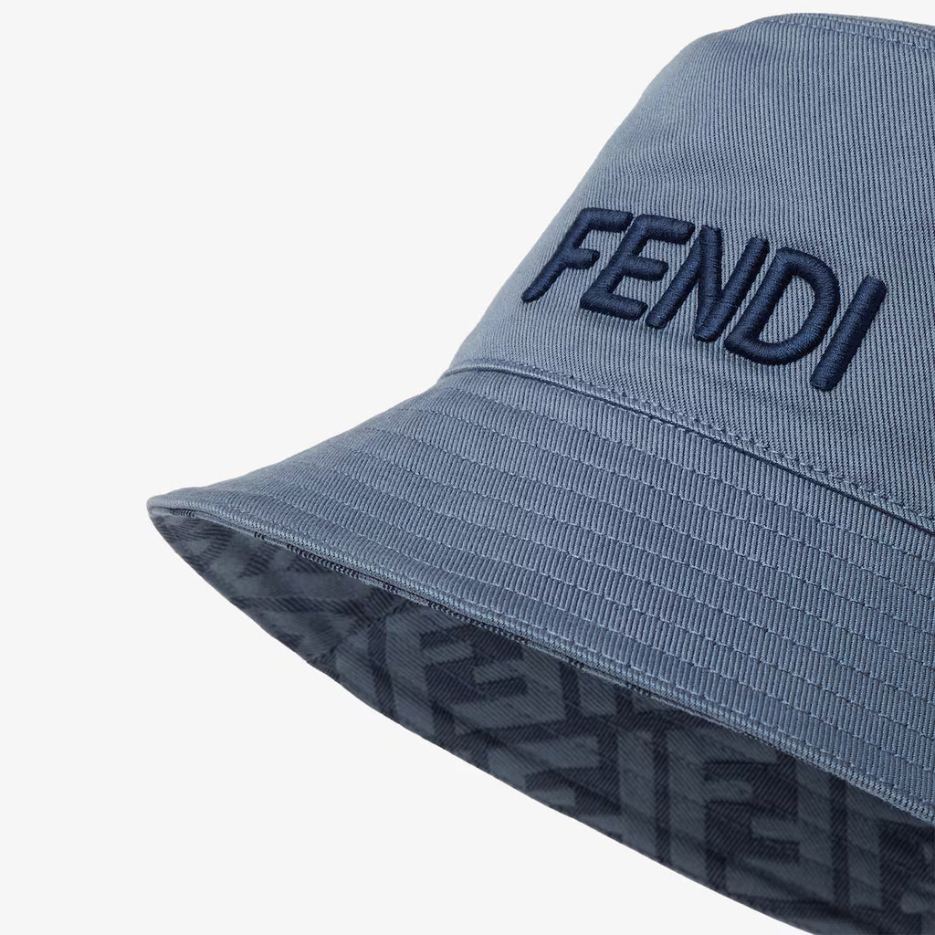 Reversible blue canvas bucket hat