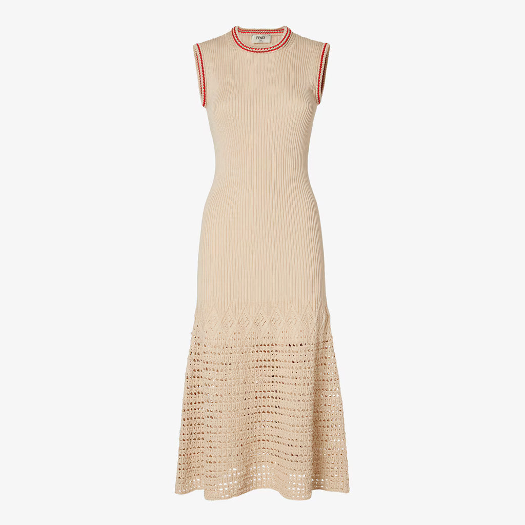 Beige cotton crochet dress