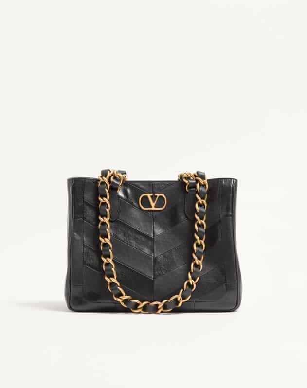 Valentino Garavani Laseine Small Shopping Bag In Chevron-Patterned Nappa Leather