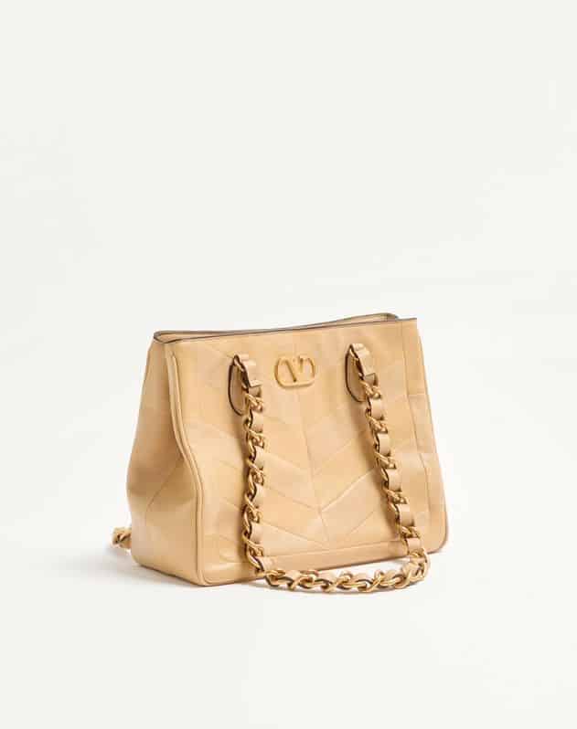 Valentino Garavani Laseine Small Shopping Bag In Chevron-Patterned Nappa Leather