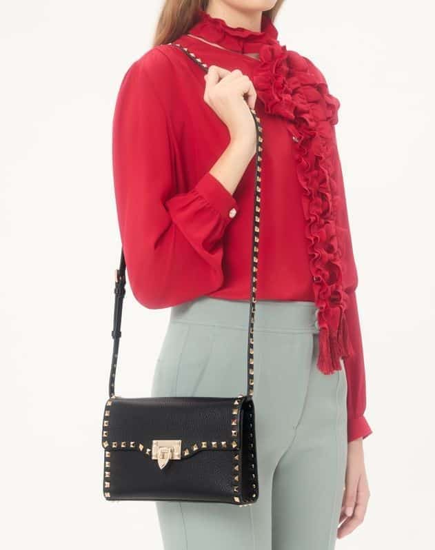 Small Rockstud Grainy Calfskin Crossbody Bag