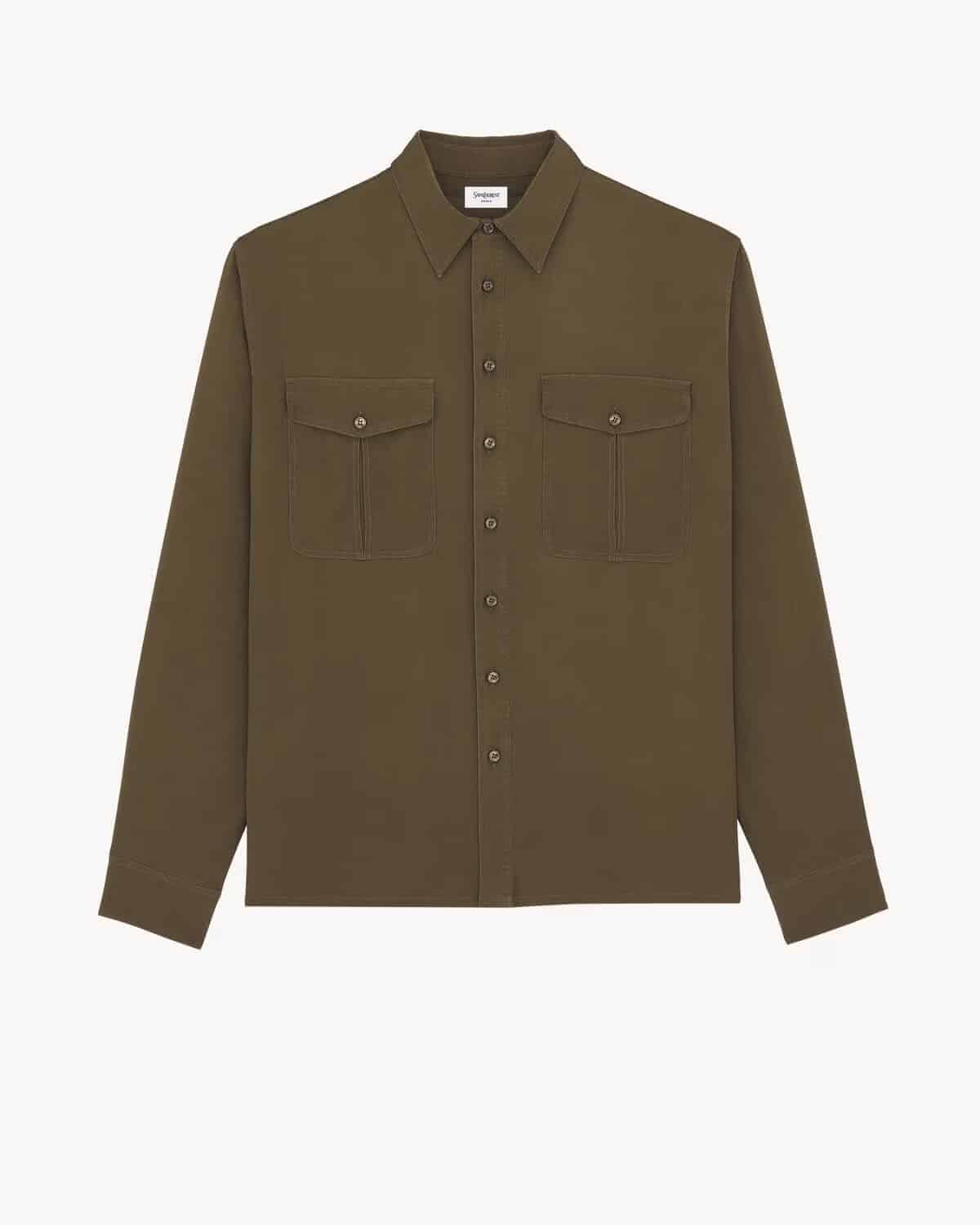SHIRT IN SILK SATIN-BACK CREPE KAKI