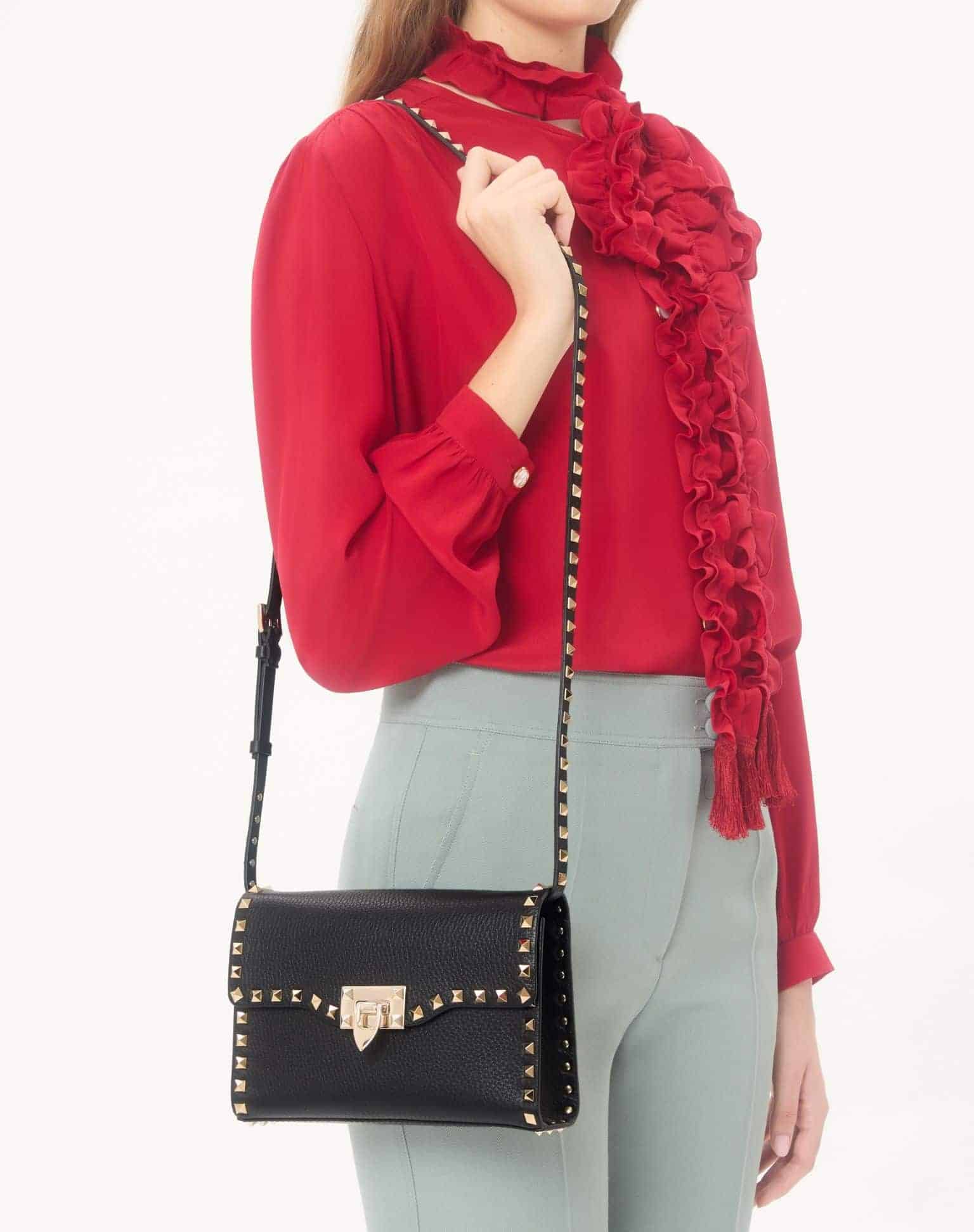 Small Rockstud Grainy Calfskin Crossbody Bag