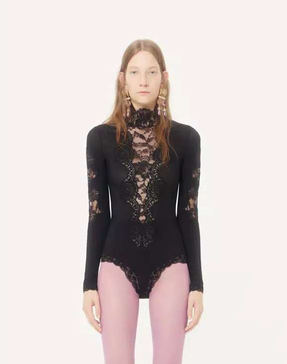 Jersey Bodysuit With Lace RUNWAY DELUXE