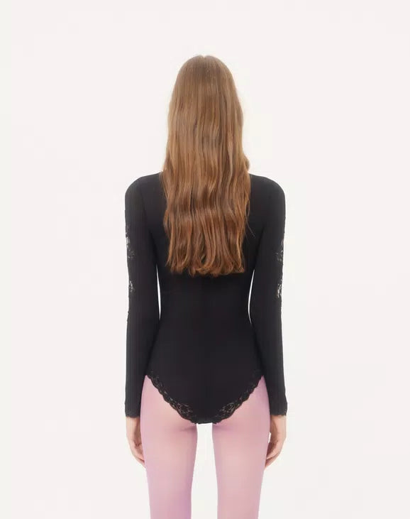 Jersey Bodysuit With Lace RUNWAY DELUXE