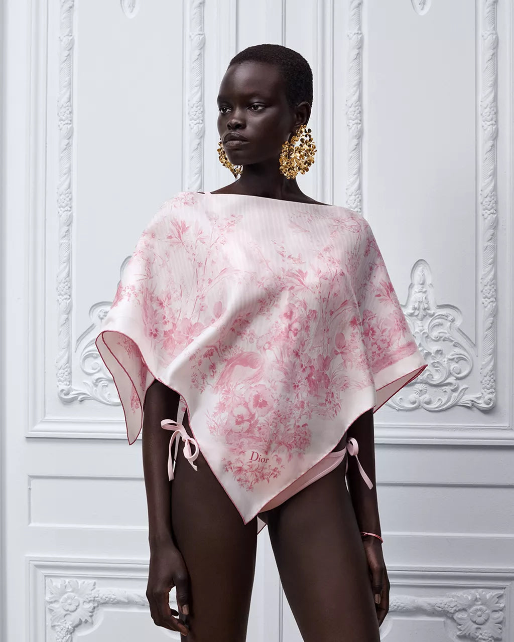 Dioriviera Toile de Jouy Floral Garden Dior Silk Top White and Pink Silk Twill RUNWAY DELUXE