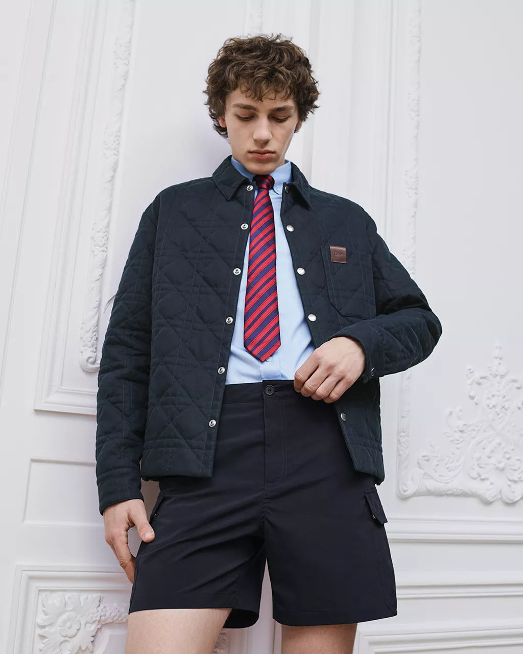 Cannage Overshirt with Leather Dior Patch Navy Blue Cotton RUNWAY DELUXE