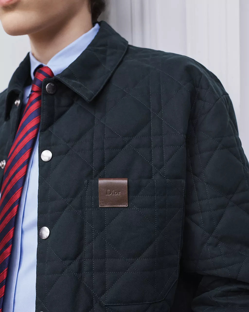 Cannage Overshirt with Leather Dior Patch Navy Blue Cotton RUNWAY DELUXE