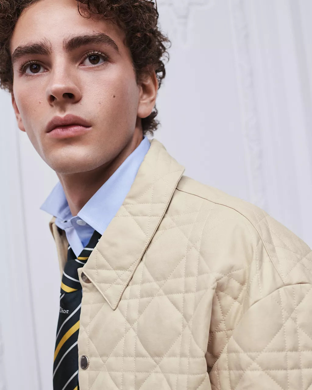 Cannage Overshirt with Leather Dior Patch Beige Cotton RUNWAY DELUXE