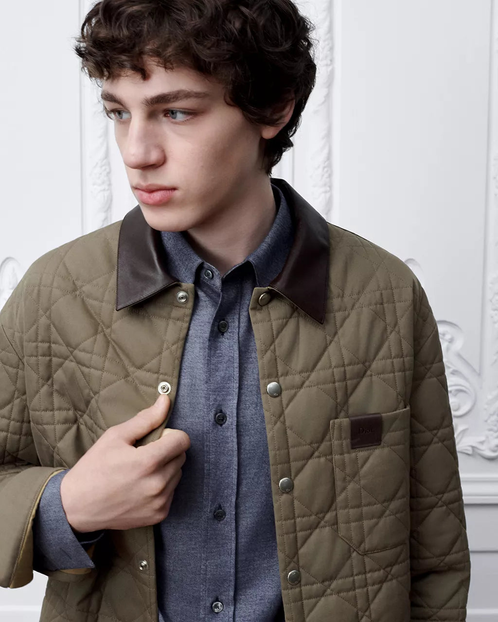 Cannage Overshirt with Leather Dior Patch Deep Beige Cotton Twill RUNWAY DELUXE
