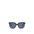 My Monogram Fame Large Square sunglasses featuring black acetate frames, blue lenses, and gold-tone Monogram signature detailing.
