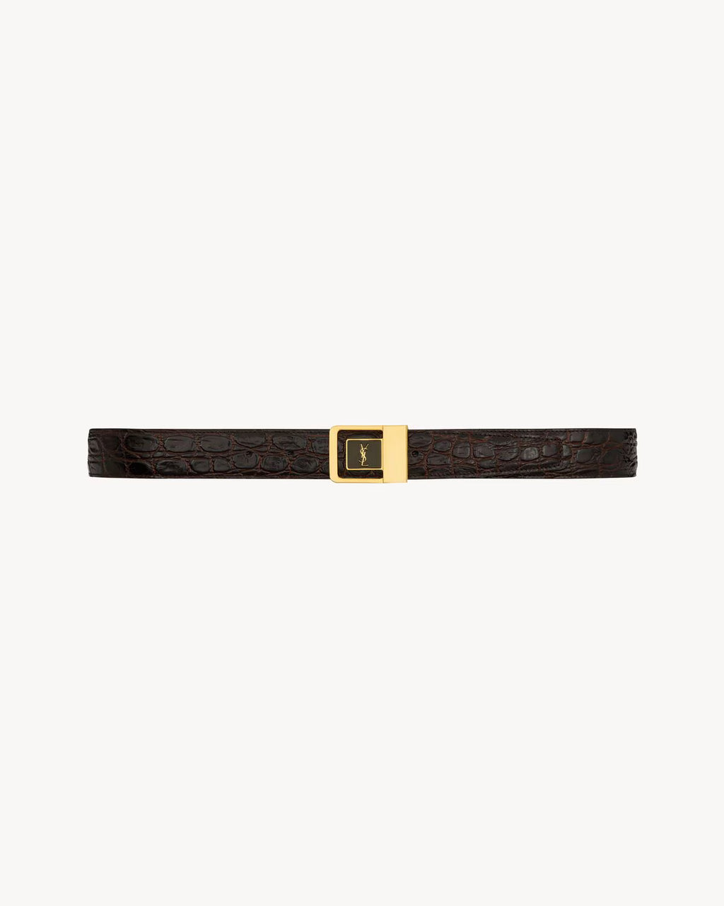 LA 66 buckle belt in crocodile-embossed leather PINE BROWN RUNWAY DELUXE