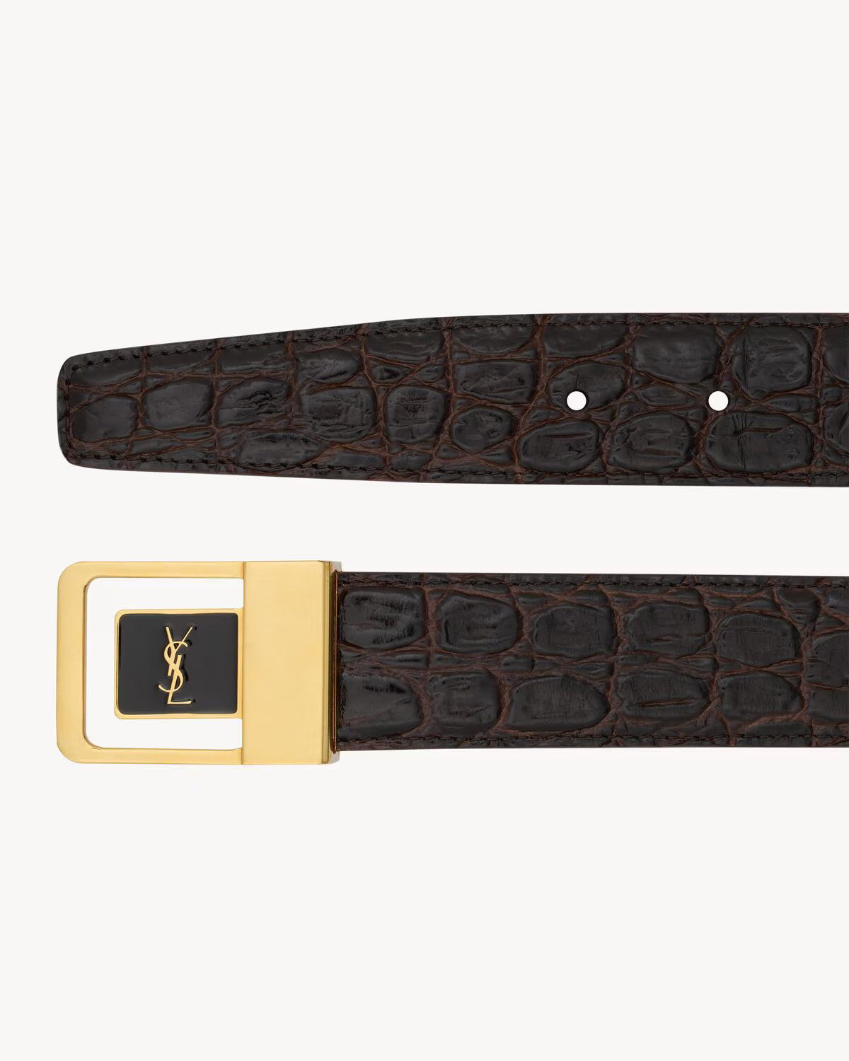 LA 66 buckle belt in crocodile-embossed leather PINE BROWN RUNWAY DELUXE