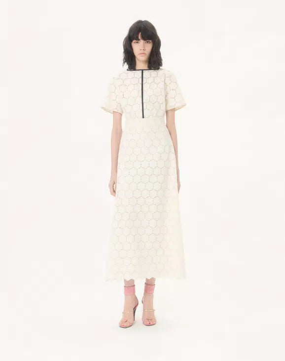 Midi Dress In Fleurs À Jours Cotton